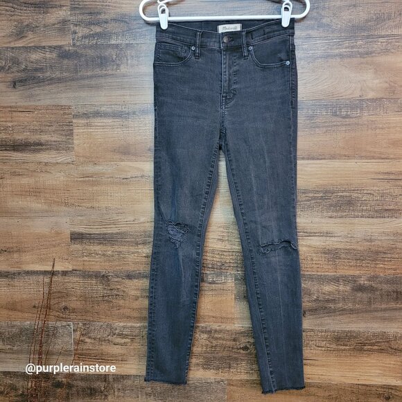 Madewell Jeans 26 Skinny 9" High Rise Tummy Control Raw Hem Black Wash Denim - Picture 1 of 12